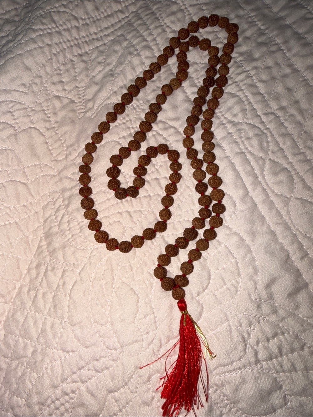 Rudraksha Bead Necklace with Red Tassel